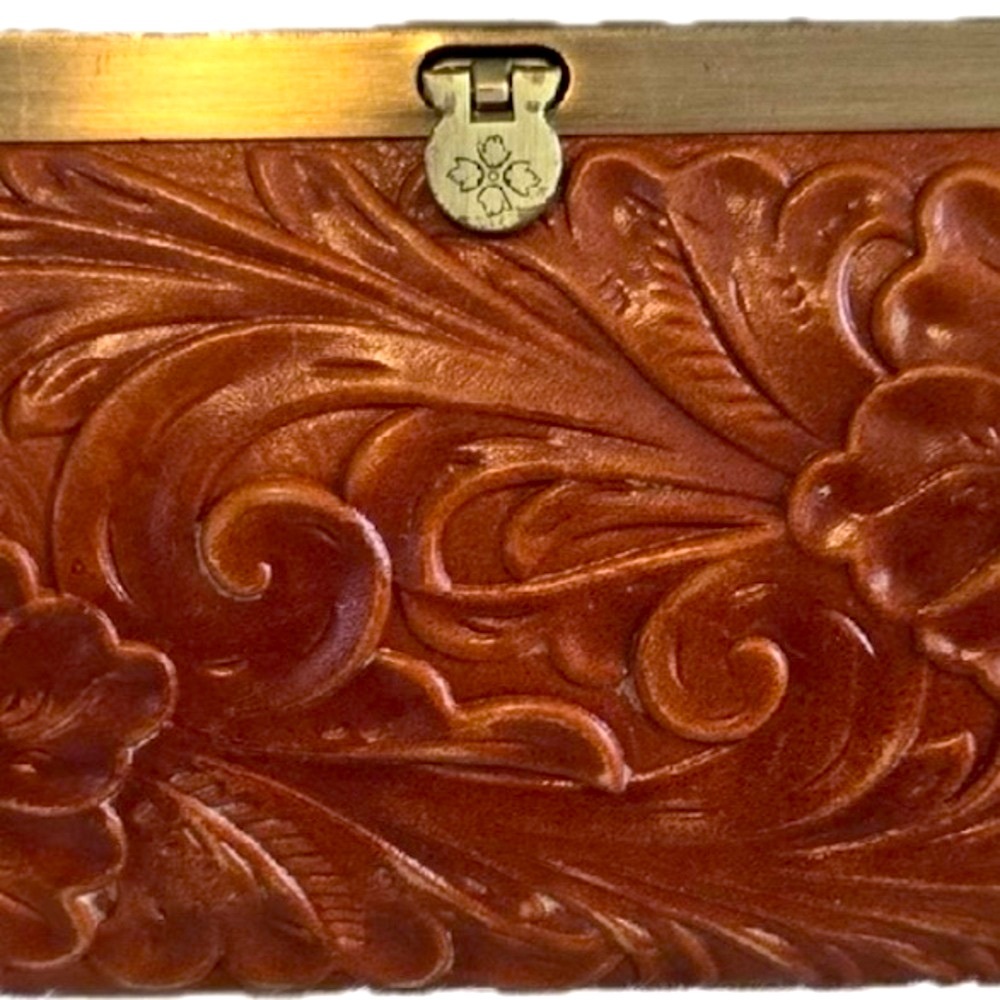 Patricia Nash Vintage Embossed Floral Brown Clutch Wallet EUC - Picture 6 of 12